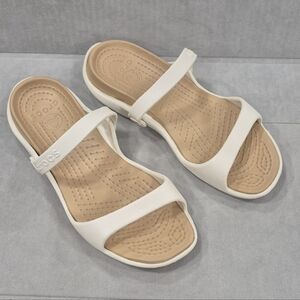 Crocs Cleo slide sandals women's 9 off-white comfort beach lounge wear casual